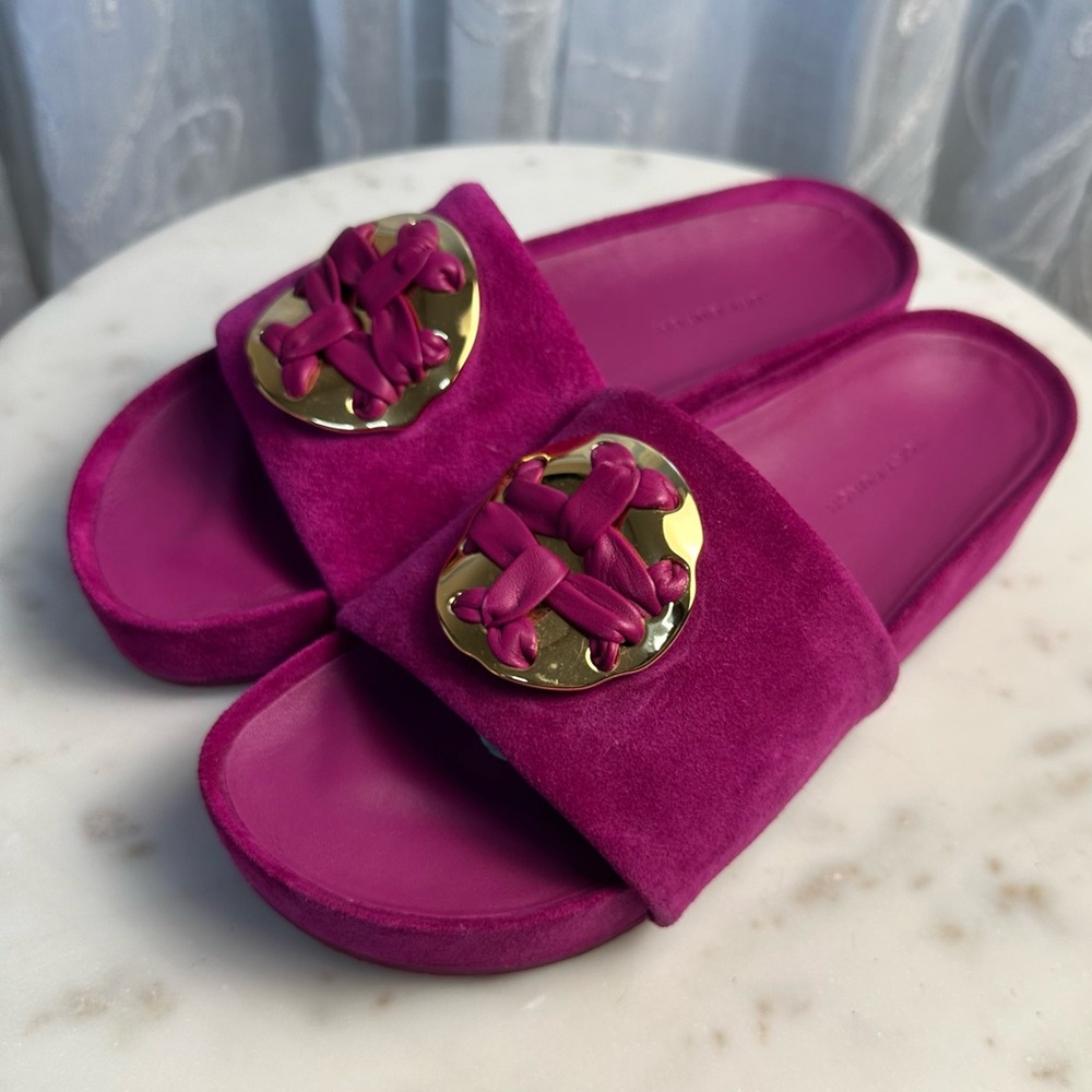 Tory Burch Woven Double T Slide Sandals in Fuchsia  8.5 - Picture 8 of 8